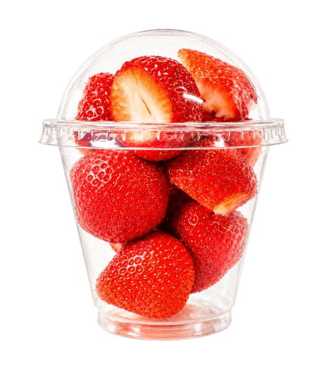 Vaso de fresa cortada premium entera y media fresa